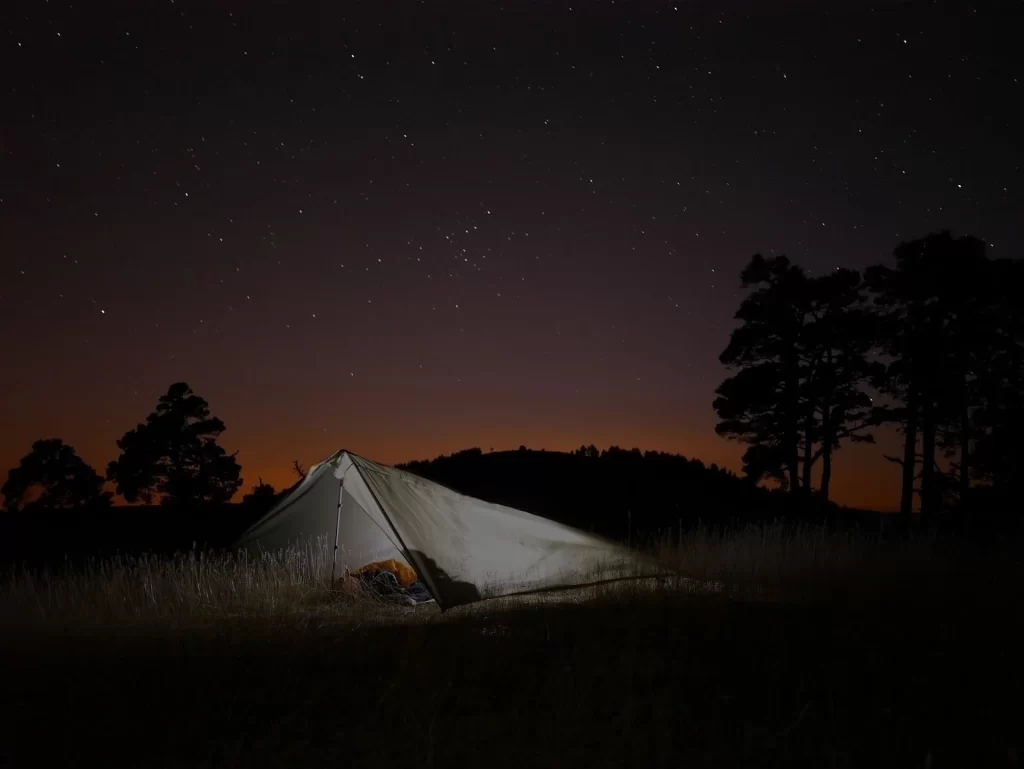 Camping tent at night